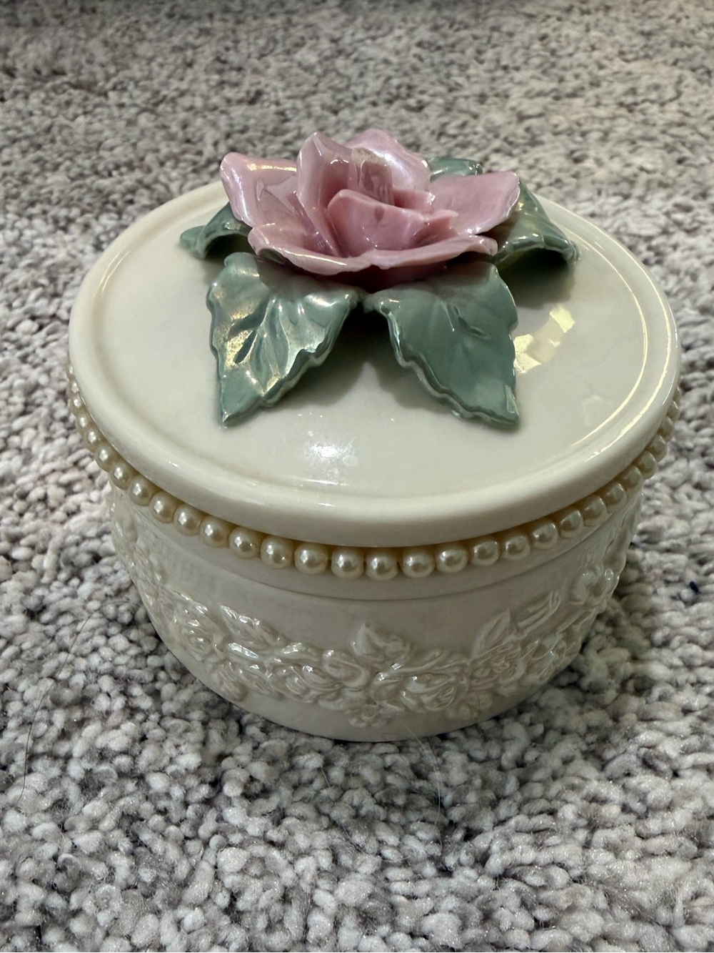 Ceramic Pink Rose Decorative Jewelry Box